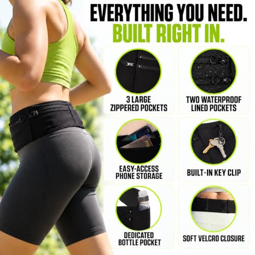 StashBandz Running Belt & Money Belt, 3 Zipper Pockets + Bottle Holder - size: X-Large
