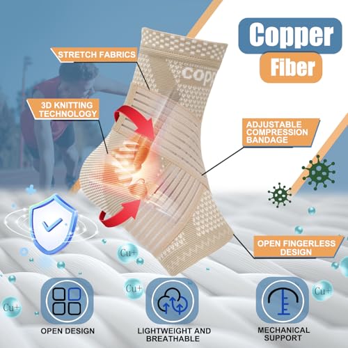 LISEPWU Copper Ankle Brace for Men & Women, Adjustable Compression Bandage - color: Skin Tone, size: X-Large