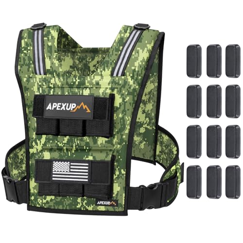 APEXUP Weighted Vest Men, Adjustable Weight Vest for Running - color: Green Digi Camo, size: With Weights-30lbs