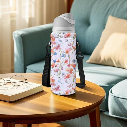 RICHEN Neoprene Water Bottle Carrier Bag with Adjustable Shoulder Strap,Insulated Water Bottle Cover for Stainless Steel/Glass/Plastic Bottles - color: BC-52, size: 500ml