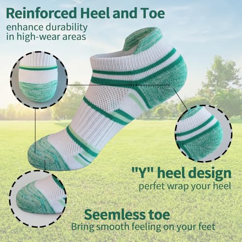BIOAUM Women's Cotton Athletic Ankle Socks, Cushioned for Running, 6 Pairs - color: White 5 Pairs, size: 5-8