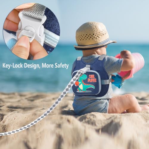 Accmor Toddler Leash, Cute Dinosaur Baby Harness Leash Anti Lost Wrist Link - color: Navy Blue/Dinosaurs & Basketball