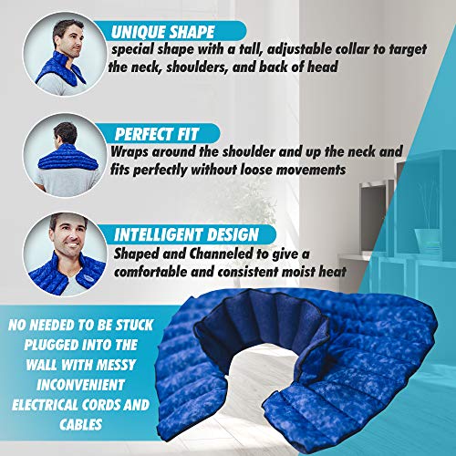 Weighted Microwavable Neck and Shoulder Wrap – Moist Heat Pack for Stiffness, Arthritis, Bursitis, Pain Relief & Relaxation – Natural Home Remedy - color: Blue