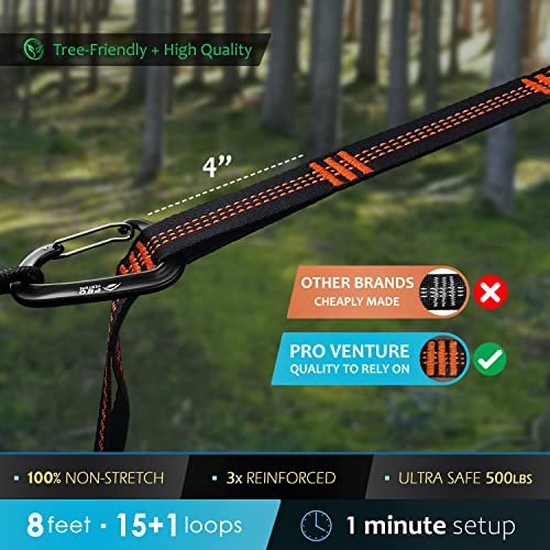 Hammock Straps and 2 Carabiners, 30+2 Loops, 1200lbs Breaking Strength (500lbs Rated) | 100% Non-Stretch, Lightweight, Portable Camping - Quick, Easy Setup | Heavy Duty + Tree Friendly - size: 8 Feet.