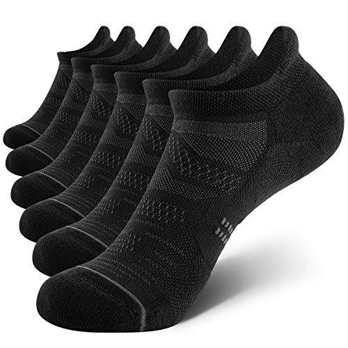 CS CELERSPORT 6 Pack Women's Ankle Running Socks Cushioned Low Cut Tab Athletic Socks - color: Black, size: Small