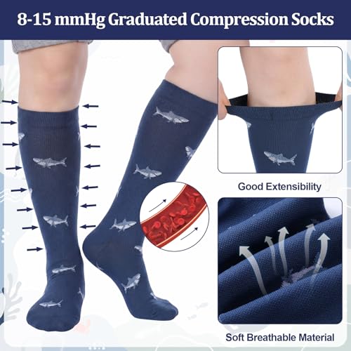 Shyyween 12 Pairs Men Knee High Compression Socks - size: Large, style: Cute Animals