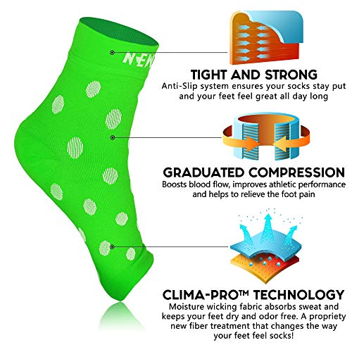 NEWZILL Plantar Fasciitis Socks Arch Support Foot Care Compression Sleeve - color: Green With White Polka Dots, size: Small-Medium