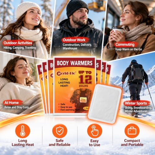 WORLD-BIO Body Warmers for Cold Weather, Heat Warmer Patch Disposable with Adhesive Backing Gives Hours Warm - 12/20/32/40 Packs, Hand Warmers Long Lasting Safe Natural Odorless - style: Body Warmer 32 Packs