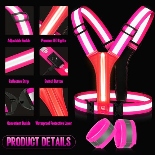 LED Reflective Running Vest Gear, High Visibility Reflective Running Gear, Light Up Running Vest Rechargeable Running Lights for Night Walking Running Cycling