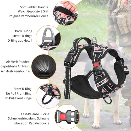 HEELE Dog Harness, Quick Release 3 Buckles, Easy On & Off, Flower Black, S - color: Flower Black, size: S (Pack of 1)