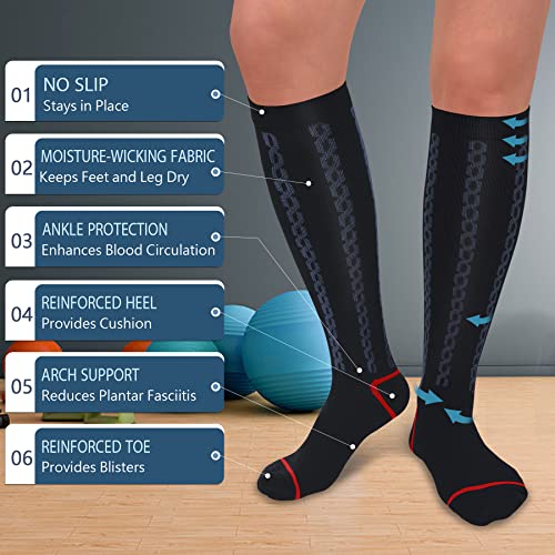 FULLSOFT Medical Graduated 30-40mmHg Compression Socks for Women&Men Circulation Knee High Socks Hiking Running Stockings - color: 01-one Pair-stripes Black, size: Large-X-Large