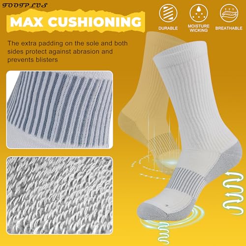 FOOTPLUS Hiking Copper Compression Socks,Unisex Cushioned Sole Arch Support Athletic Crew Running Socks - color: 3 Pairs- White Crew, size: Medium