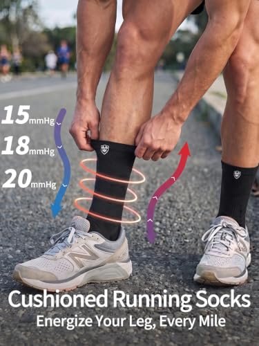 Compression Crew Socks for Men, White Running Socks,15-20 mmHg,3 Pairs - color: 3 Black, size: Large