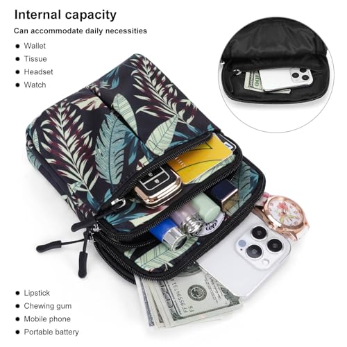 HUA ANGEL Multifunctional Fanny Pack for Men & Women Lightweight Waist Bag with 3 Zip Compartments, Cross body bag for Running Walking Sport Travel - color: Black leaves