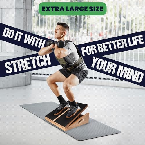 Professional Large Wooden Slant Board for Calf Stretching, Adjustable Incline Calf Stretcher for Injury Prevention, Ankle Stretch Board with 15°, 20°, 25°, 30° & 35°Stretch Movement