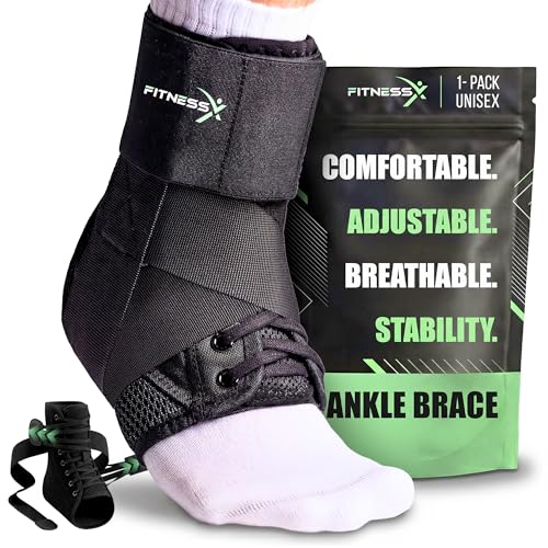Reinforced Lace Up Ankle Brace with Side Stabilizers & Straps, Support Wrap - size: Medium