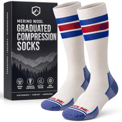 CloudLine - Merino Wool Graduated Compression Socks for Men and Women - Ultralight, Moisture Wicking, Made in USA - 1 Pair - color: White, size: Medium