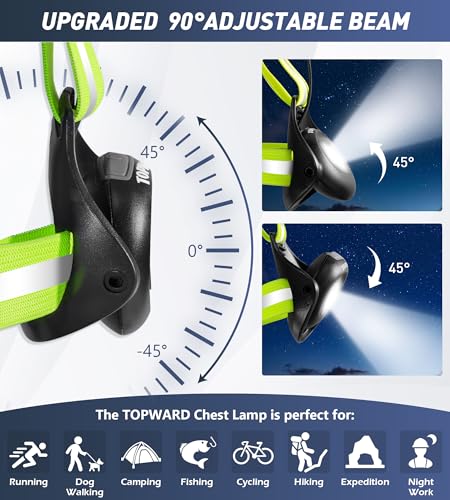 Topward Running Lights for Runners USB-C Rechargeable, Chest Headlamp with 500 Lumen Adjustable Beam, Safety Light for Walking Dog at Night - color: Green