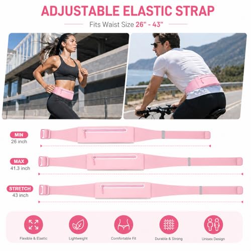 Slim No-Bounce Running Belt - Waterproof Exercise Waist Pack for Marathons, Hiking & Dog Walking - Hidden Travel Money Belt for Phones - color: Pink