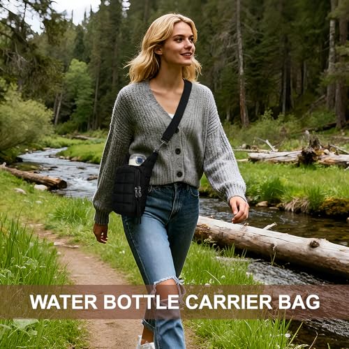 Water Bottle Holder with Adjustable Strap Bottle Sling Bag for Hiking Black