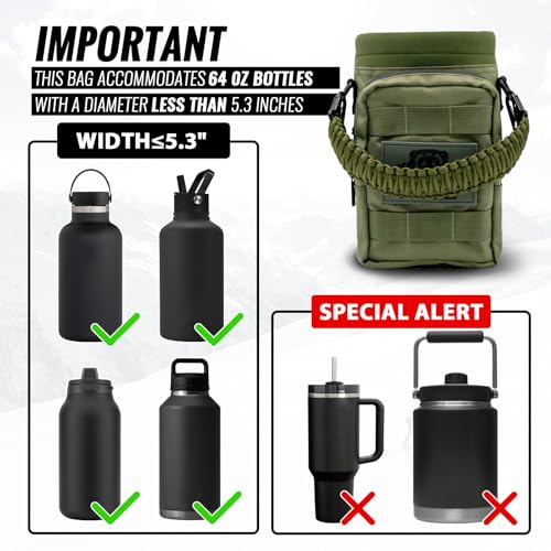 NATURE PIONEOR 32 64 128oz Tactical Water Bottle Pouch, MOLLE Bottle Holder - color: Green, size: 64OZ
