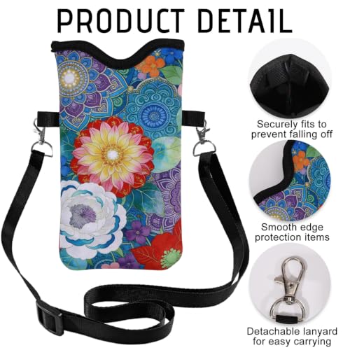 GLOBLELAND Mandala Flowers Nylon Cell Phone Sleeve Pouch Case Bag 7.1×3.9 inch Datura Flowers Shockproof Universal Phone Bag with Crossbody Strap Neck Lanyard for Women Men Phone Headphones Watch - color: Mandala