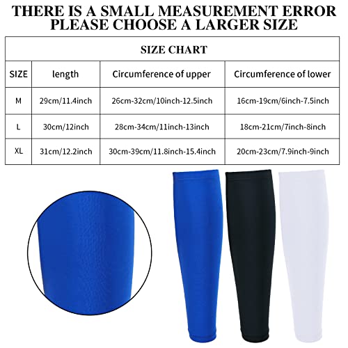 Sintege 3 Pairs Calf Compression Sleeves Women Men, L, Black, White, Blue - color: Black, White, Blue, size: Large