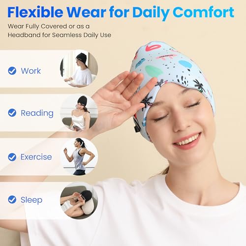 Migraine Relief Cap, Reusable Cold Compress Headband,1pcs - color: Ocean‑eyemask