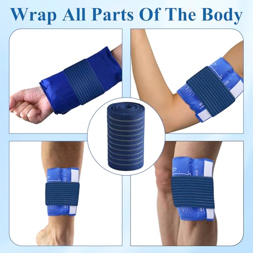 4-Pack Ice Pack Straps,35.5"x3"Elastic Ice Pack Wrap Holder with Hook&Loop - color: Blue