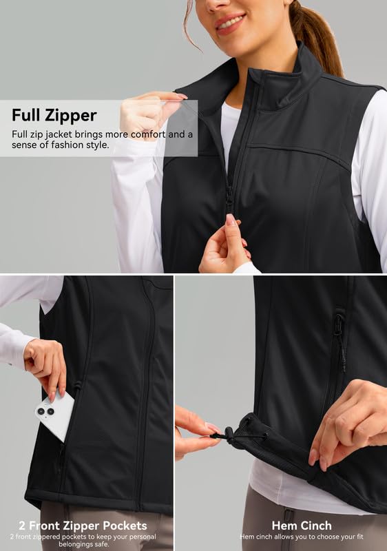 Soothfeel Women's Vest with 4 Pockets Lightweight Jacket Hiking Travel - color: Black, size: X-Large