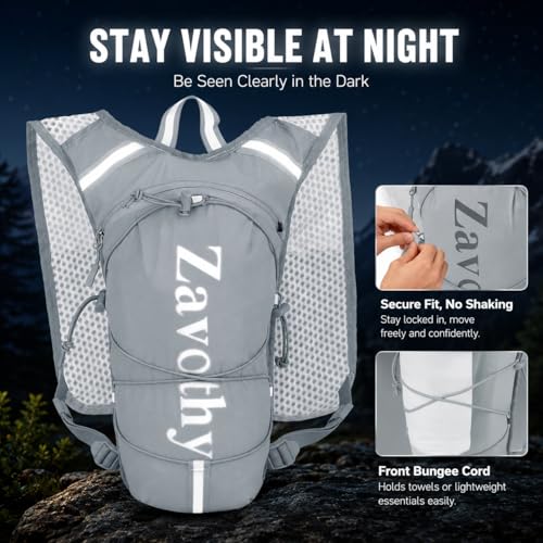 Zavothy Hydration Vest Pack with 1.5L Water Bladder, Lightweight 6L Hydration Backpack for Running, Hiking & Cycling, Breathable Reflective Hydration Vest for Men & Women - color: Grey