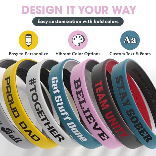 Reminderband Luxe Custom Silicone Wristbands Rubber Bracelets Bulk 1-300 - color: Electric Yellow/Black, size: Medium