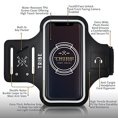 TRIBE Water Resistant Cell Phone Armband Case Running Holder for iPhone Pro Max Plus Mini SE (13/12/11/X/XS/XR/8/7/6/5) Galaxy S Ultra Plus Edge Note (21/20/10/9/8/7/6/5) Adjustable Strap & Key Pocket - color: Black, size: S: iPhone Mini/8/7/6/5/4/3/SE/Ga