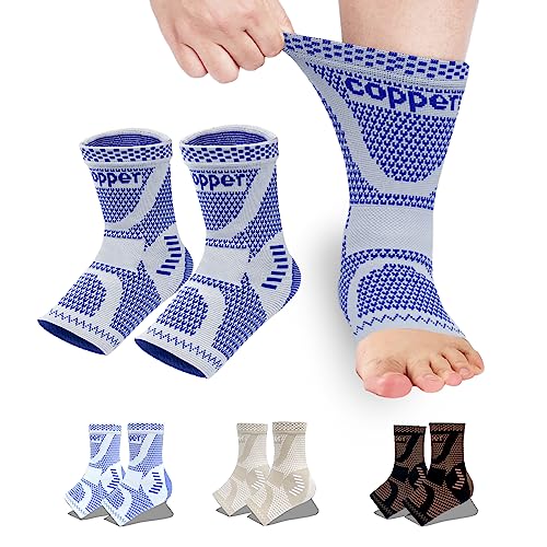 LISEPWU Copper Ankle Brace for Men & Women, Ankle Compression Sleeve 1 Pair - color: Blue-gray, size: Medium