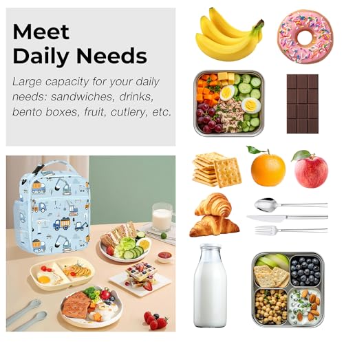 Clastyle Car Insulated Kid Lunch Bag for Boy Lunch Box, Blue Construction - color: Blue Construction