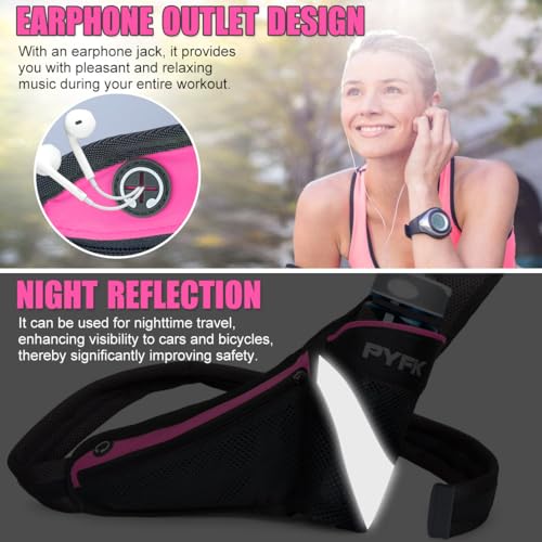 PYFK Running Belt Hydration Waist Pack with Water Bottle Holder for Men Women Waist Pouch Fanny Bag Reflective - color: Rose Red