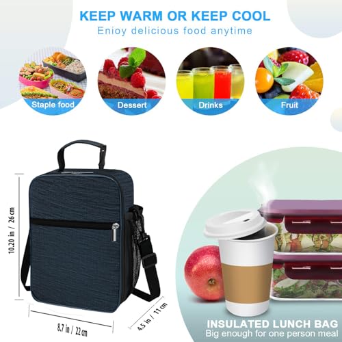 ZM-YOUTOO Lunch Box for Men - Reusable Lunch Bag Men Adult Women- Insulated Small LunchBox - color: Navy Blue with Strap