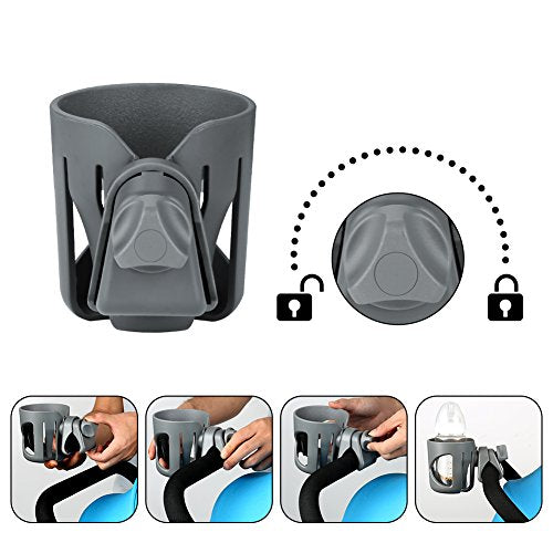 Accmor Stroller Cup Holder, Universal Cup Holder for Walker Wheelchair Bike Scooter, 360° Rotatable Stroller Cup Holder Attachment Walker Wheelchair Accessory - color: All Grey