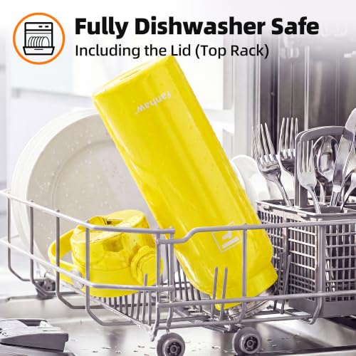 Fanhaw 24oz Stainless Steel Water Bottle with 2-in-1 Lid, Bright Yellow - color: Bright Yellow