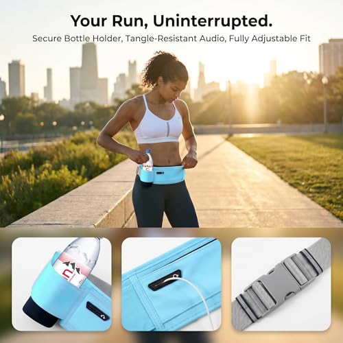 Running Hydration Belt with Water Bottle Holder for Men Women, Bounce-Free Phone Storage Waist Pack, Reflective Adjustable Marathon Belt for Jogging Trail Running,Fits All Phones (Light Blue) - color: Light Blue
