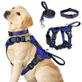 WINSEE Pet Harness Collar and Leash Set, All-in-one Reflective Dog Harness No Pull with Adjustable Buckles for Puppies, Small, Medium, Large, and Extra-Large Dogs (Large, Dark Blue) - color: Dark Blue, size: Large