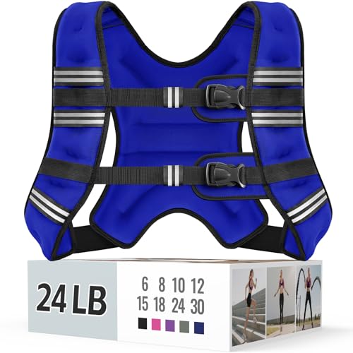 Zeerun Weighted Vest, 6/8/10/12/15/18/20/24/30LB for Men Women - color: Blue, size: 24 Lb