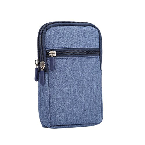 Small Cell Phone Holster with Belt Loop, Men Mobile Phone Belt Clip Pouch, Men's Bag Zippered Phone Belt Holder Phone Case with Clip Bumbag Protector Waist Pouch Wallet with Carabiner Hook Belt Loop - color: Blue
