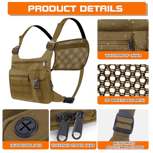 KINGSLONG Running Vest, Chest Bag for Men, Chest Pack, Hiking (A-Brown) - color: A-Brown