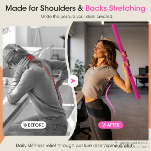 Yoga Stick, Upgraded 5ft Steel Mobility Exercise Bar for Back Stretching - color: 3-Pink