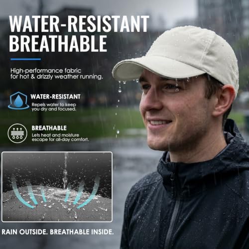 Waterproof Baseball Cap Running Hat Mens Womens Rain Hat Quick Dry Golf Hat with Sweatband Outdoor Breathable Sports Cap - color: Beige Grey