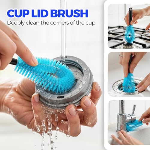 Holikme 6 Pack Bottle Brush 14.5" Long Handle Stainless Steel Brush,Blue