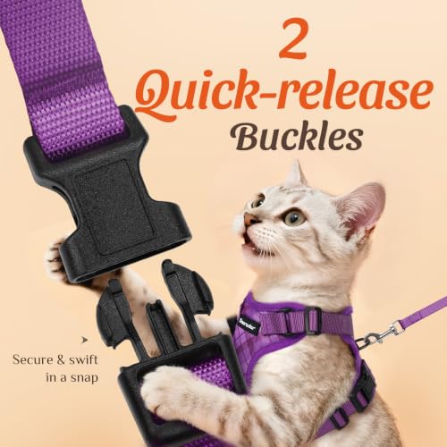 Dooradar Cat Harness and Leash Set, Adjustable and Escape Proof, XXS - color: Argyle Purple, size: Xxs