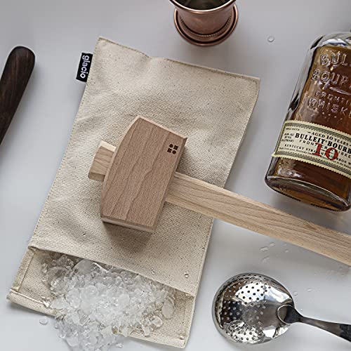 Ice Mallet and Lewis Bag Set, Wooden Hammer & Canvas Bag for Crushed Ice