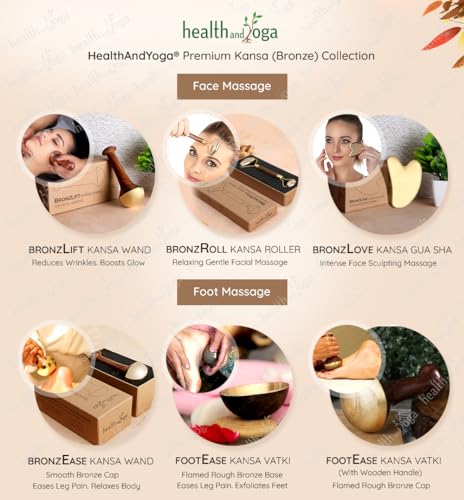 SoulGenie HealthAndYoga™ BronzLift Kansa Face Massager and Kumkumadi Face Oil Trial Vial - Kansa Wand Ayurveda Benefits of Bronze - Skin Lustre (Single Dome)